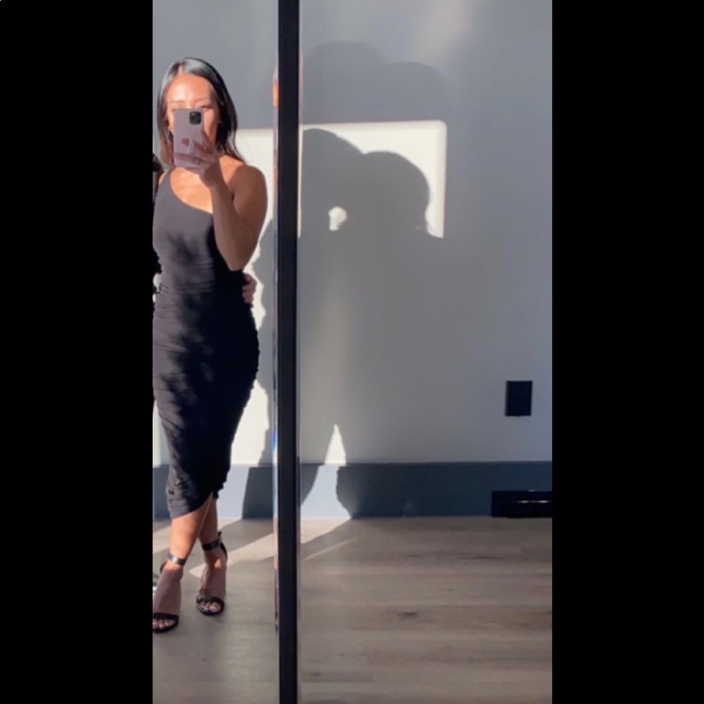 Lulus Black Ruched Midi Dress